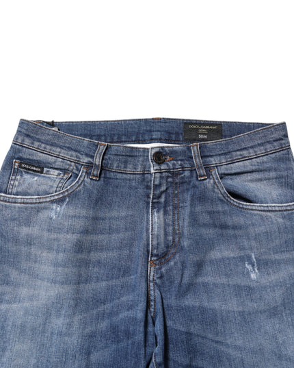 Dolce & Gabbana Blue Cotton Logo Plaque Denim Jeans