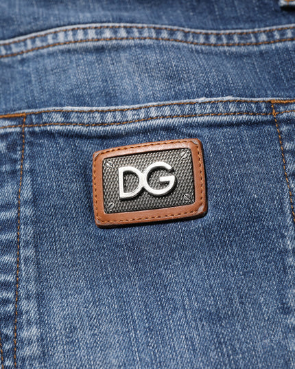 Dolce & Gabbana Blue Cotton Logo Plaque Denim Jeans