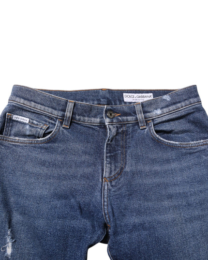 Dolce & Gabbana Blue Cotton Logo Plaque Skinny Men Denim Jeans
