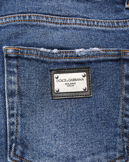 Dolce & Gabbana Blue Cotton Logo Plaque Skinny Men Denim Jeans