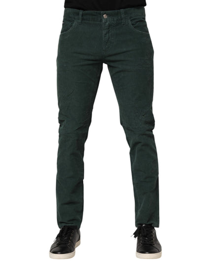 Dolce & Gabbana Green Cotton Corduroy Skinny Pants