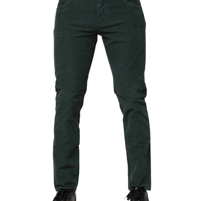 Dolce & Gabbana Green Cotton Corduroy Skinny Pants