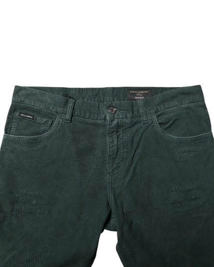 Dolce & Gabbana Green Cotton Corduroy Skinny Pants