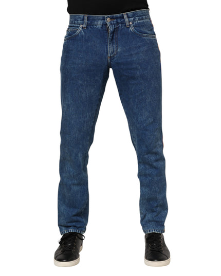 Dolce & Gabbana Blue Cotton Logo Plaque Denim Jeans