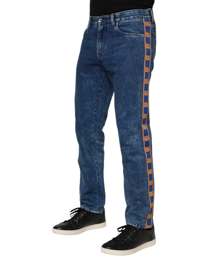 Dolce & Gabbana Blue Cotton Logo Plaque Denim Jeans
