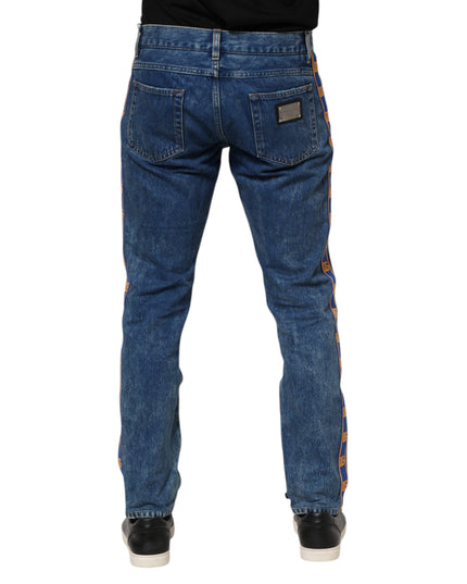 Dolce & Gabbana Blue Cotton Logo Plaque Denim Jeans