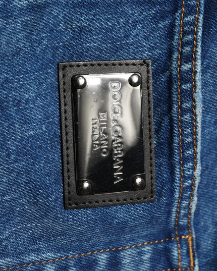 Dolce & Gabbana Blue Cotton Logo Plaque Denim Jeans