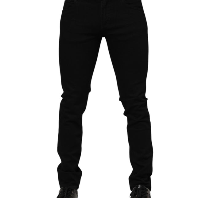 Dolce & Gabbana Dark Blue Cotton Logo Plaque GOLD Denim Jeans