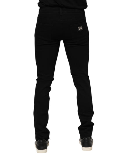 Dolce & Gabbana Dark Blue Cotton Logo Plaque GOLD Denim Jeans