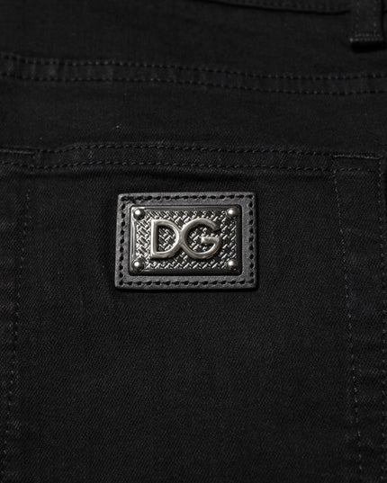 Dolce & Gabbana Dark Blue Cotton Logo Plaque GOLD Denim Jeans