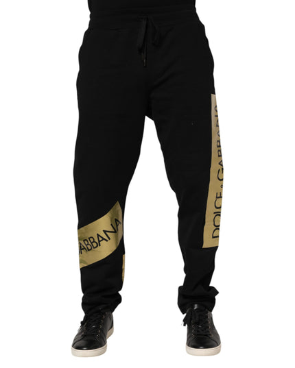Dolce & Gabbana Black Cotton Logo Tape Men Jogger Pants