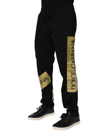Dolce & Gabbana Black Cotton Logo Tape Men Jogger Pants