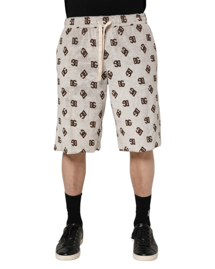 Dolce & Gabbana White Cotton DG Mania Print Men Bermuda Shorts