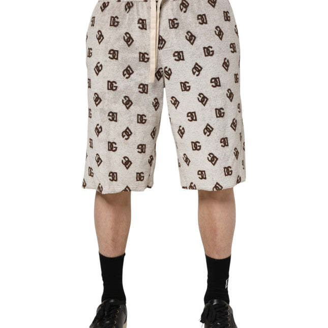 Dolce & Gabbana White Cotton DG Mania Print Men Bermuda Shorts