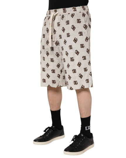 Dolce & Gabbana White Cotton DG Mania Print Men Bermuda Shorts