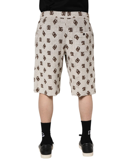 Dolce & Gabbana White Cotton DG Mania Print Men Bermuda Shorts