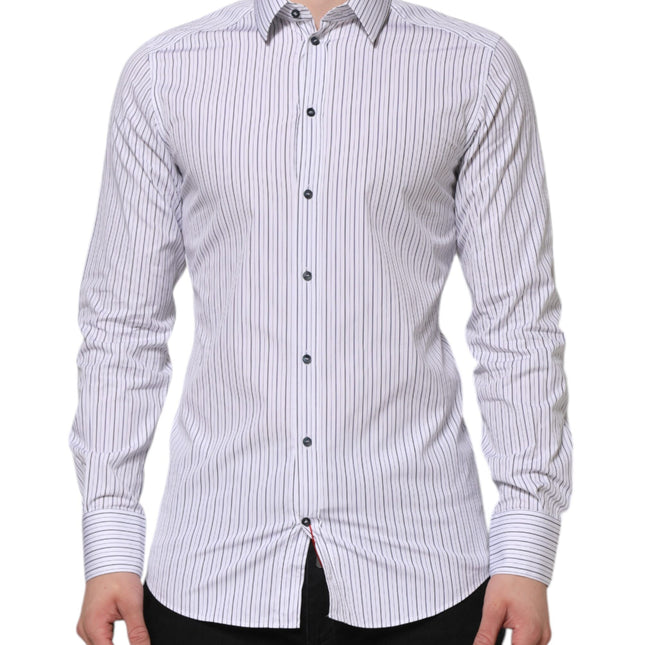 Dolce & Gabbana White Blue Striped Cotton GOLD Formal Shirt