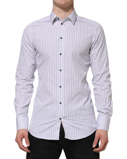 Dolce & Gabbana White Blue Striped Cotton GOLD Formal Shirt