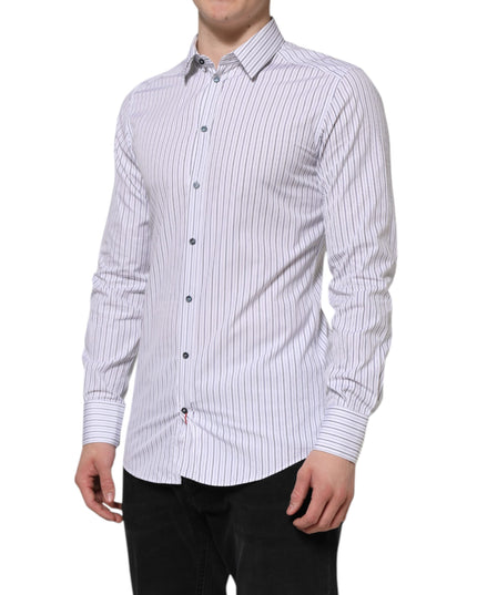 Dolce & Gabbana White Blue Striped Cotton GOLD Formal Shirt