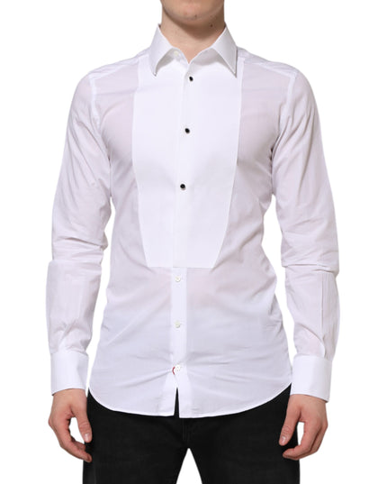 Dolce & Gabbana White Cotton GOLD Bib Poplin Formal Shirt