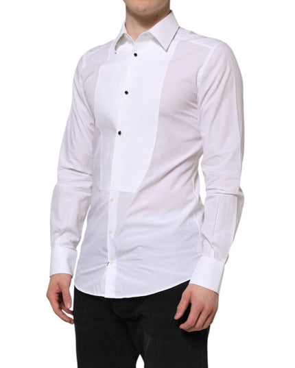 Dolce & Gabbana White Cotton GOLD Bib Poplin Formal Shirt