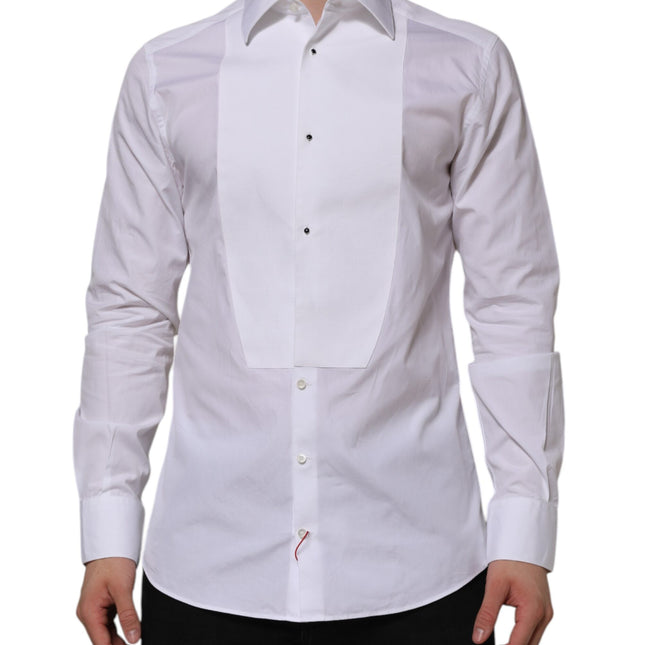 Dolce & Gabbana White Bib Cotton Popline GOLD Men Formal Shirt