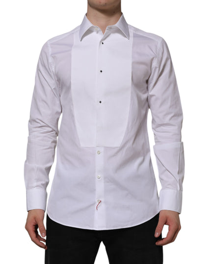 Dolce & Gabbana White Bib Cotton Popline GOLD Men Formal Shirt