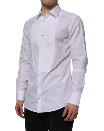 Dolce & Gabbana White Bib Cotton Popline GOLD Men Formal Shirt
