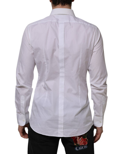 Dolce & Gabbana White Bib Cotton Popline GOLD Men Formal Shirt