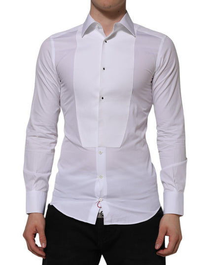 Dolce & Gabbana White Cotton GOLD Bib Poplin Formal Shirt