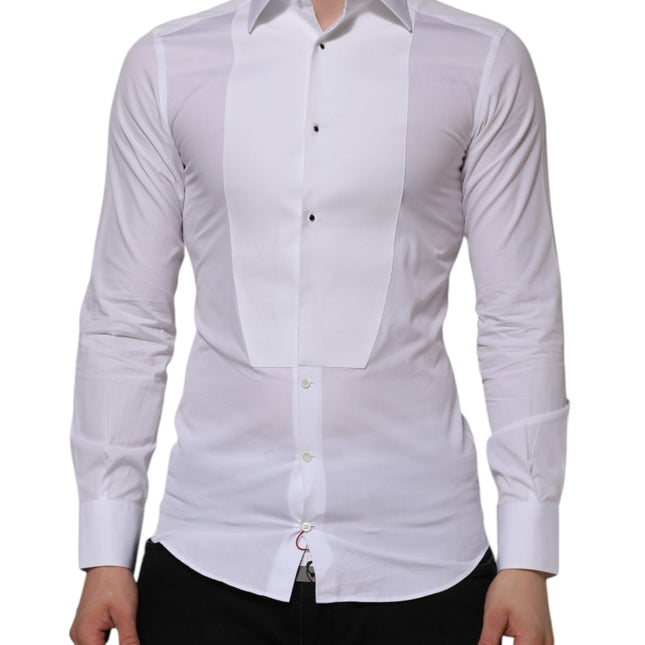 Dolce & Gabbana White Cotton GOLD Bib Poplin Formal Shirt