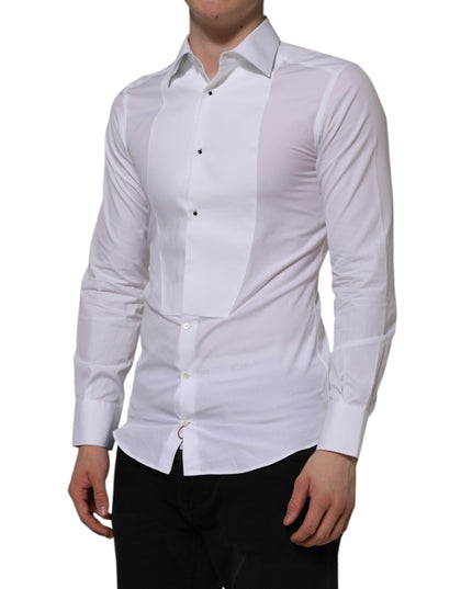 Dolce & Gabbana White Cotton GOLD Bib Poplin Formal Shirt