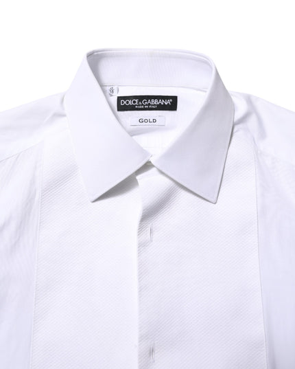 Dolce & Gabbana White Cotton GOLD Bib Poplin Formal Shirt