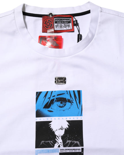 Dolce & Gabbana White Cotton Crew Neck Graphic Print T-shirt