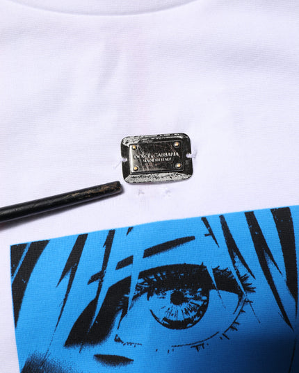 Dolce & Gabbana White Cotton Crew Neck Graphic Print T-shirt