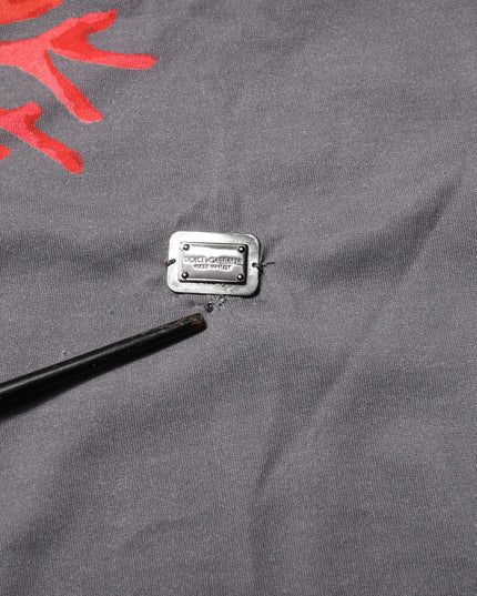 Dolce & Gabbana Gray Cotton Coral Print Logo Plaque T-shirt