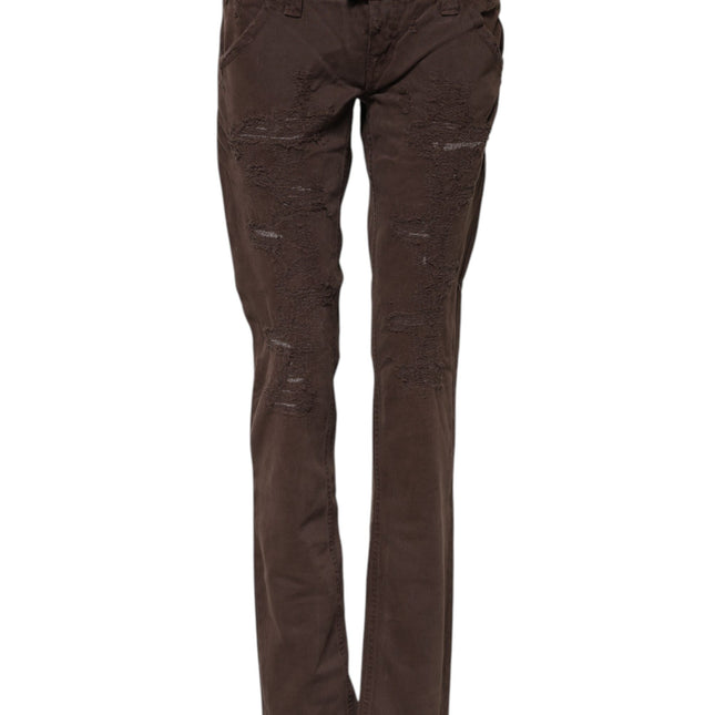 CYCLE Brown Cotton Low Waist Skinny Casual Jeans