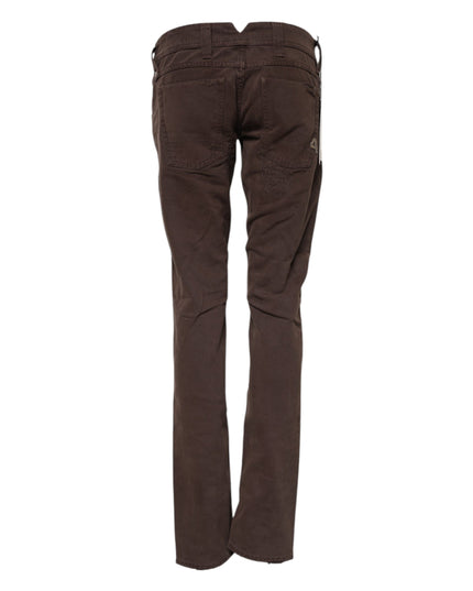 CYCLE Brown Cotton Low Waist Skinny Casual Jeans