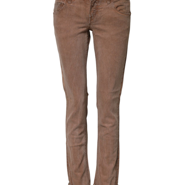 Acht Brown Cotton Slim Fit Denim Low Waist Jeans