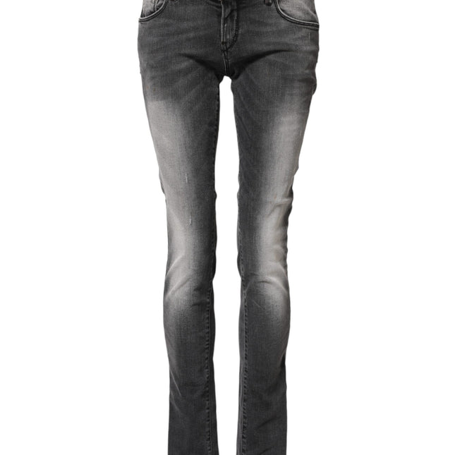 Acht Dark Gray Cotton Slim Fit Denim Low Waist Denim Jeans