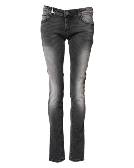 Acht Dark Gray Cotton Slim Fit Denim Low Waist Denim Jeans