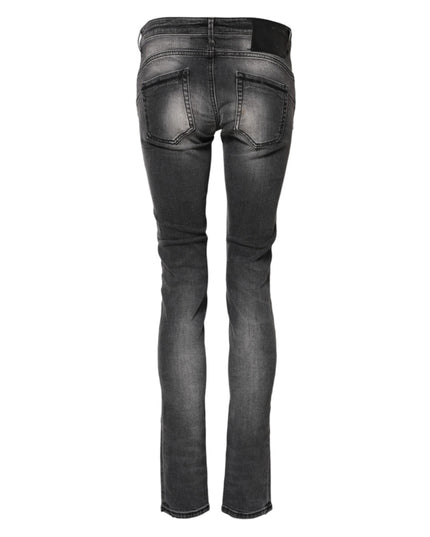 Acht Dark Gray Cotton Slim Fit Denim Low Waist Denim Jeans