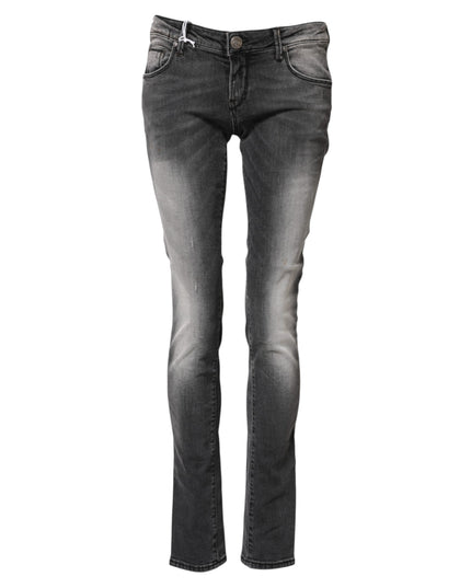 Acht Dark Gray Cotton Slim Fit Denim Low Waist Denim Jeans
