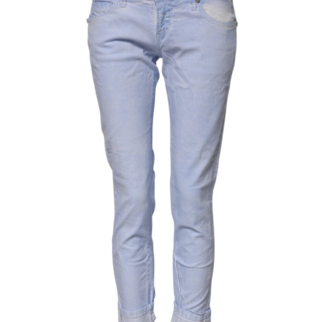Acht Light Blue Cotton Slim Fit Denim Low Waist Denim Jeans