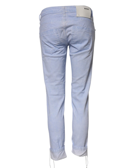 Acht Light Blue Cotton Slim Fit Denim Low Waist Denim Jeans