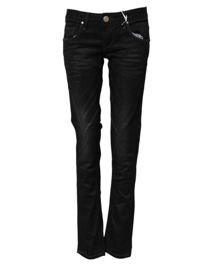 Acht Black Cotton Slim Fit Denim Low Waist Denim Jeans