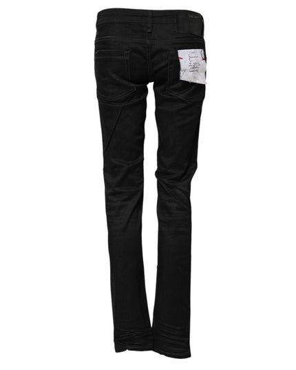 Acht Black Cotton Slim Fit Denim Low Waist Denim Jeans