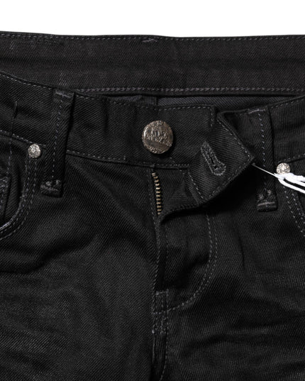 Acht Black Cotton Slim Fit Denim Low Waist Denim Jeans