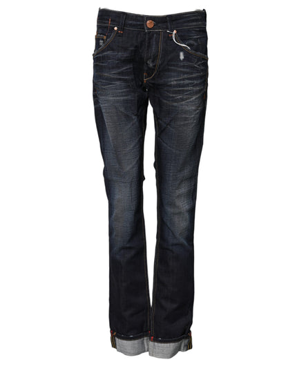Acht Blue Washed Cotton Mid Waist Flared Denim Jeans