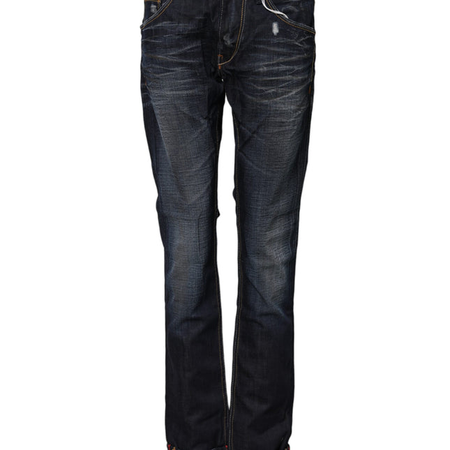 Acht Blue Washed Cotton Mid Waist Flared Denim Jeans